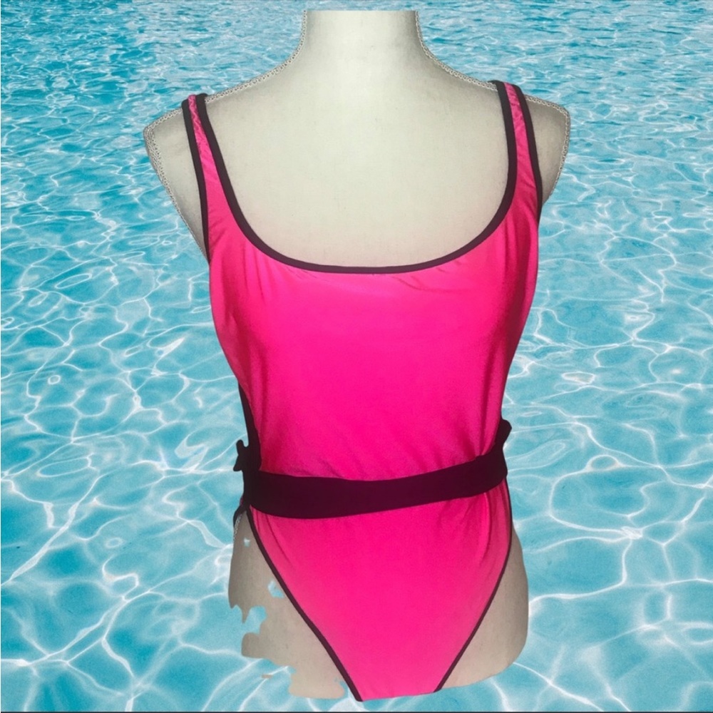 Rare La Blanca vintage belted hot pink swimsuit